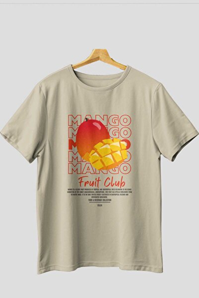 Ankhises Μπλουζάκι Mango μπροστά με στάμπα μπεζ oversize ανδρικό γυναικείο βαμβακερό μπλουζάκι με λαιμόκοψη