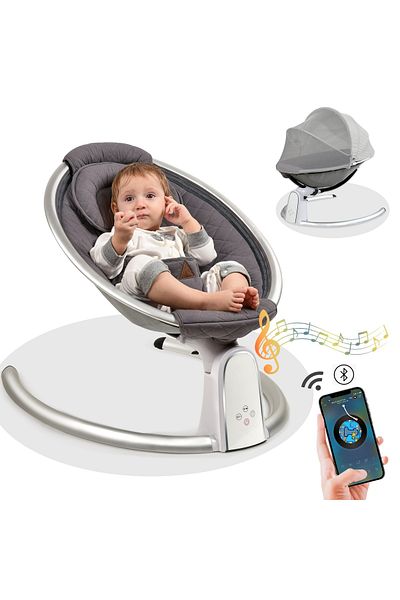 WePro Store Leagăn electric pentru bebeluși, acoperiș pliabil, plasă de țânțari, Bluetooth, telecomandă, ecran LED, gri, magazin WePro