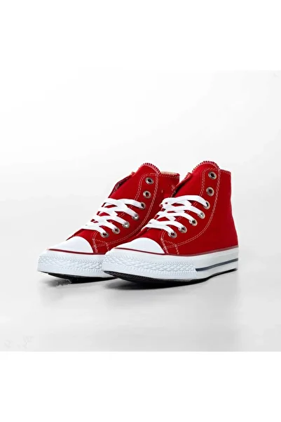 PremiumShoes Red Long Ankle Linen Conver Sneaker