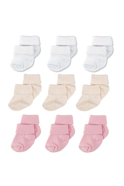 Novibaby 9 Pack Bamboo Newborn Baby Socks, Girls Boys Socks, White Ecru Pink Multicolor