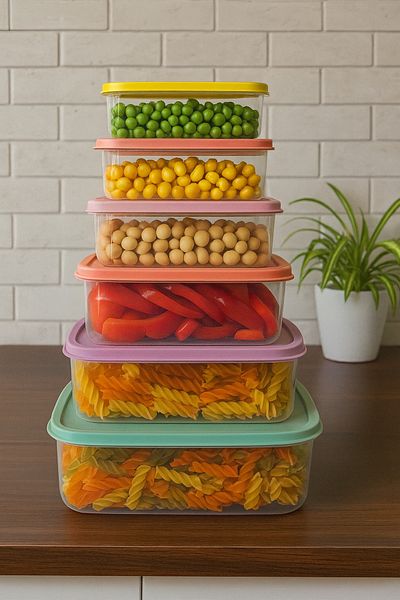 CEZVE HOME Set of 6 Rectangular Food Storage Containers Microwave and Deep Freezer Suitable Multipurpose Storage Container