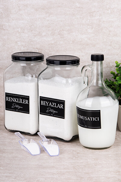 Dolkin Home Σετ 3 Μπουκάλια Απορρυπαντικό με Ζυγαριά Χρωματιστά Λευκά Απορρυπαντικά Ετικέτα Μαλακτικό Απορρυπαντικό 3000ml Βάζο 1500ml Μπουκάλι