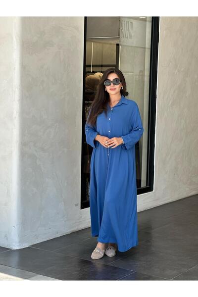 Ranasubaşı فستان قميص أساسي طويل بأزرار باللون الأزرق