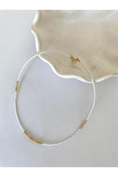marsel aksesuar White Dorica Beaded Summer Necklace