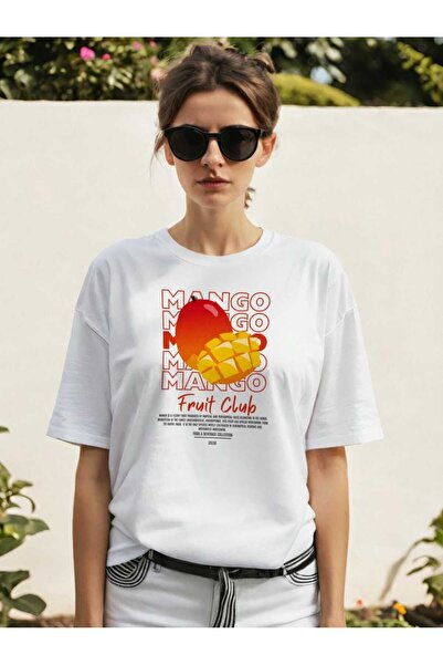 Ankhises تي شيرت أبيض كبير الحجم مطبوع من الأمام من مانجو للرجال والنساء من القطن برقبة دائرية