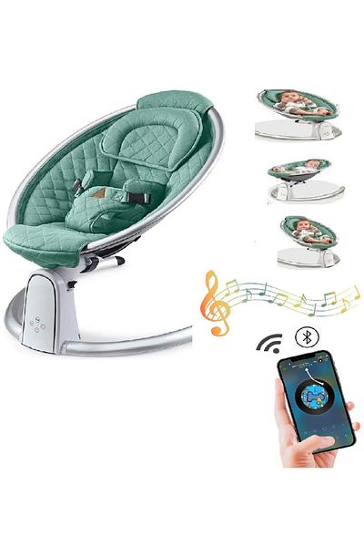 WePro Store Electric Baby Swing, Folding Roof, Mosquito Net, Bluetooth, Remote, LED, 0–12 Months, Green