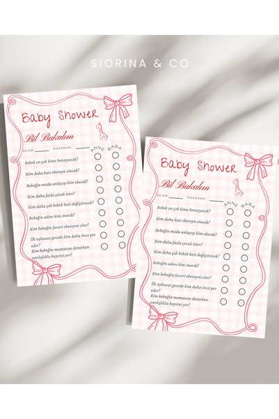 Siorina Events Baby Shower Oyun Ve Eğlence Soru Kartları Seti Bil Bakalım Ann...