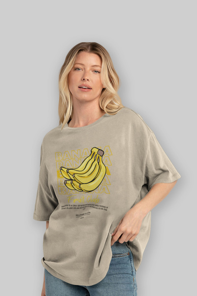 Ankhises Μπανάνα μπροστά εμπριμέ μπεζ μπλουζάκι υπερμεγέθη ανδρικό γυναικείο βαμβακερό μπλουζάκι με λαιμόκοψη