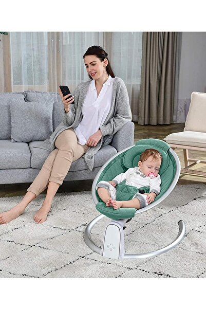 WePro Store Electric Baby Swing, Folding Roof, Mosquito Net, Bluetooth, Remote, LED, 0–12 Months, Green