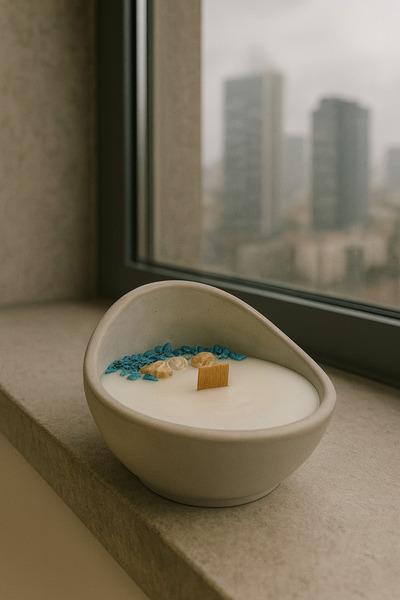 ilveria Okyanus Esintisi – El Yapımı Doğal Beton Kase Soya Mum (Deniz Kabuklu...