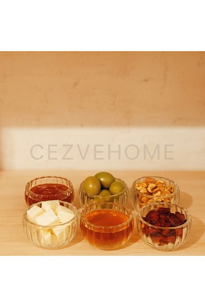 CEZVE HOME 6 Pieces Double-Walled Mini Sauce Bowl, Jam Bowl, Dragee Coffee Side Presentation Bowl