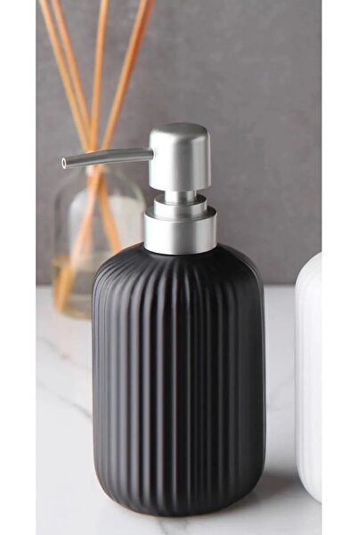 Assess Store Lüks Siyah Sıvı Sabunluk Ve Bulaşık Deterjanı Şişesi, Çizgili Ba...