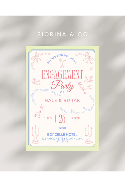 Siorina Events Engagement Party Davetiye Kart Bride Bachelorette Kişiselleşti...