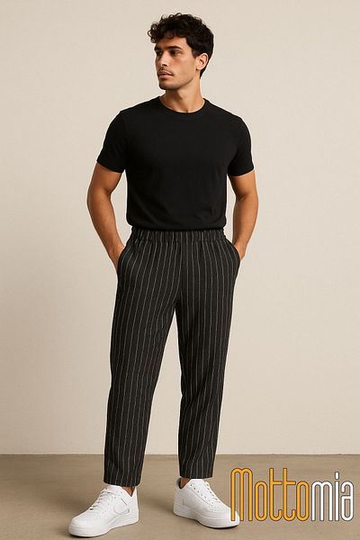 mottomia Men's Zaramodel Crepe Striped Trousers