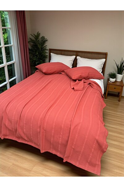 VESSİNOHOME 100% Cotton Pique Set Battal Border 1 Breathable Pique + 2 Soft Pillowcases, Anti-Sweat