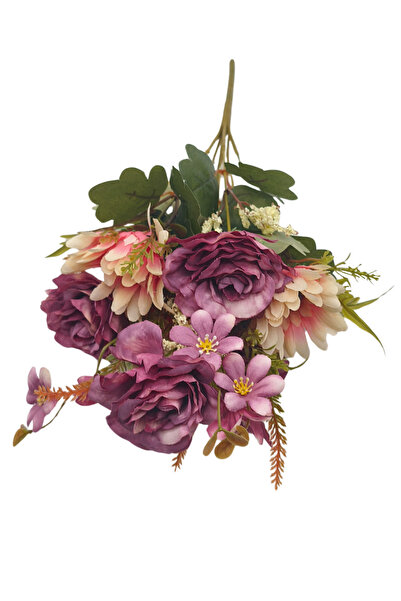 Çınar çiçekçilik Doğal Görünümlü Yapay Gül Buketi Dekoratif Çiçekler ve Yeşil Yaprak Detaylı 5 Dal Uz;32 cm