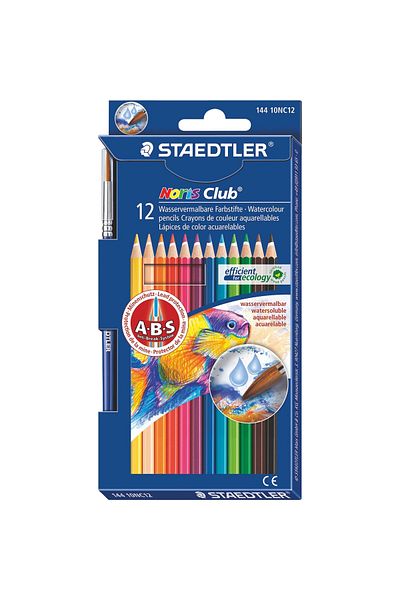 Staedtler 144 10Nc Noris Club Aquarell Dry Crayons – Watercolor Effect, Brush Gift