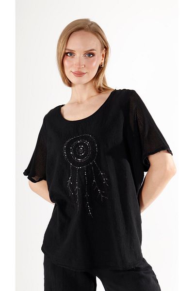 shE tekstil Sequined Embroidered Linen Blouse