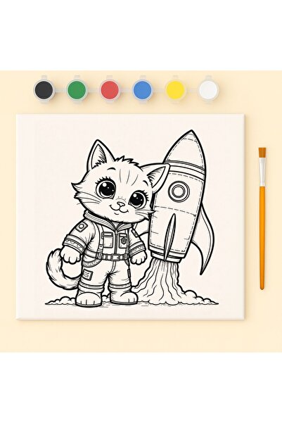 Muhtalif Markalar Astronot Kedi ve Roket Temalı Akrilik Boyama Seti Çocuklar ...