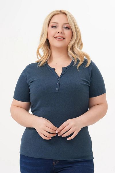 LİFERA Cotton Lycra Button Detail Basic T-Shirt, Large Size T-Shirt