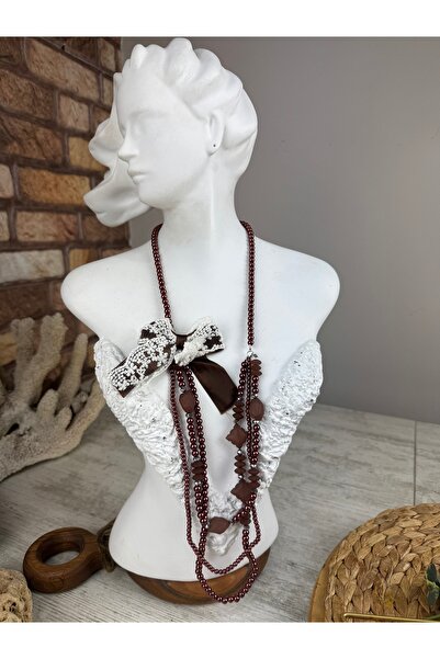 SEDEF TAKI Acı kahve uzun incili kolye