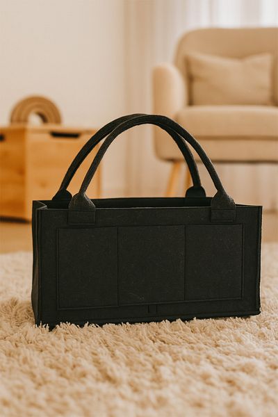 YUNUSOĞLU HOME Black Felt Mother Baby Care Bag Cream Organizer Organizer for Newborn