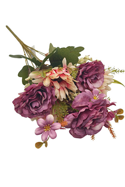 Çınar çiçekçilik Doğal Görünümlü Yapay Gül Buketi Dekoratif Çiçekler ve Yeşil Yaprak Detaylı 5 Dal Uz;32 cm