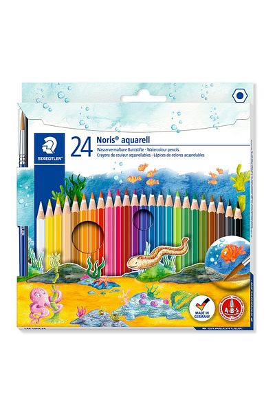 Staedtler 144 10Nc Noris Club Aquarell Dry Crayons – Watercolor Effect, Brush Gift