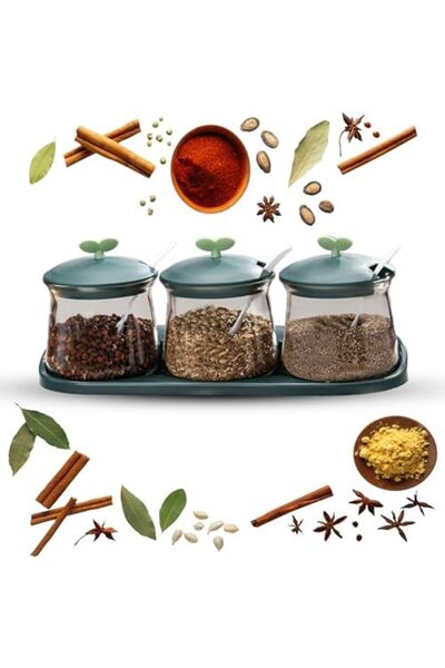 Generic Glass Spice Jars Set with Spoon 3-Piece Seasoning Containers