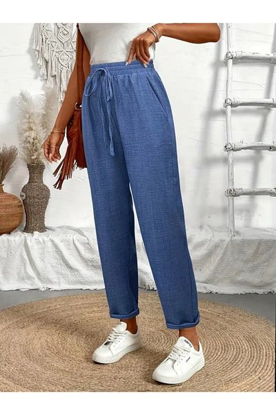 Viyamo New Season Women's High Waist Elastic Waist Aerobin Trousers with Lacing Detail