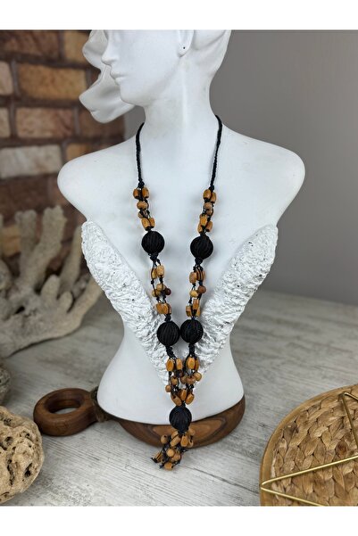 SEDEF TAKI Ahşap boncuklu el yapımı uzun kolye