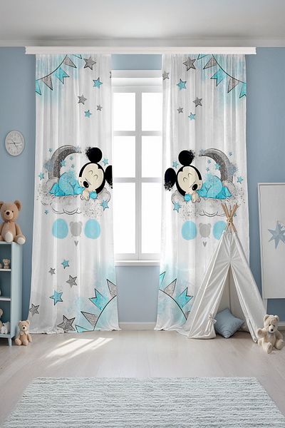 EVPANYA Sleeping Mickey Patterned Children's Baby Room Background Curtain (Single Wing Pricing)