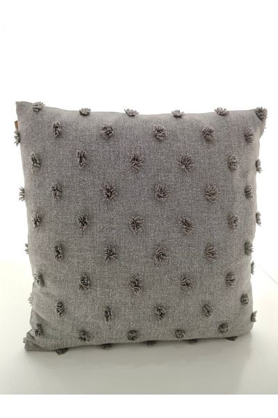 zümal tekstil tasarım Tufting Linen Polka Dot Decorative Throw Pillow Case (Color Gray)