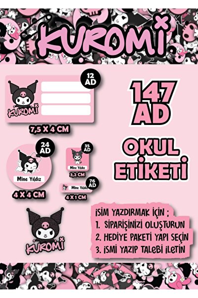 ca kay bu Kuromi Okul Isim Etiket Seti 147 Ad ( Yırtılmaz,suya Dayanıklı ) Ho...