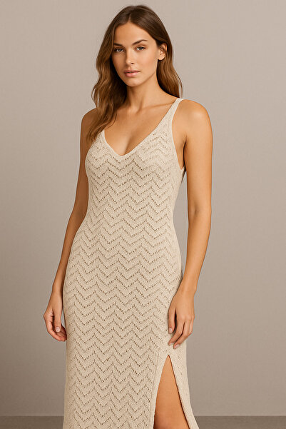 Noi Belis Διάτρητο στήθος με λουράκι μακρύ 100% βαμβακερό φόρεμα παραλίας SS25EL0003