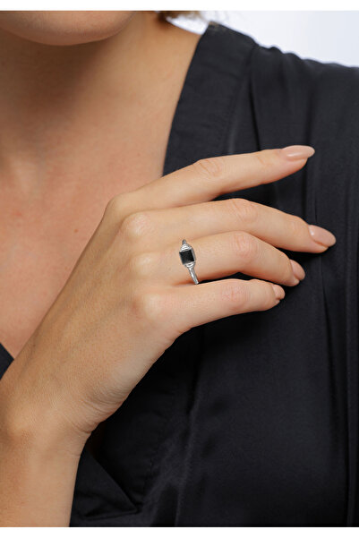 ELLI Prsten PREMIUM Dámský čtvercový vintage prsten s onyxem ze sterlingového stříbra 925, pozlacený