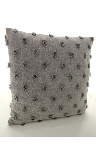 zümal tekstil tasarım Tufting Linen Polka Dot Decorative Throw Pillow Case (Color Gray)