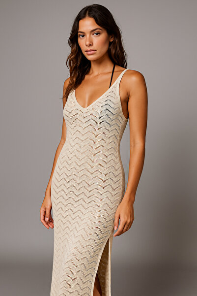 Noi Belis Διάτρητο στήθος με λουράκι μακρύ 100% βαμβακερό φόρεμα παραλίας SS25EL0003