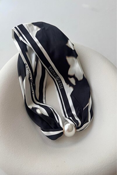 Orvix Accessories Pearl Beaded Black and White Detail Design Scarf Necklace W...