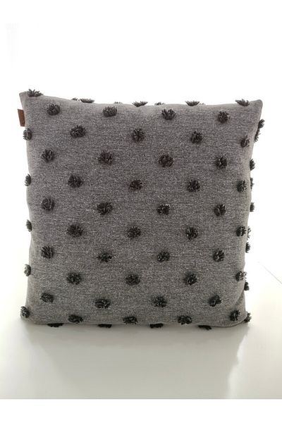 zümal tekstil tasarım Tufting Linen Polka Dot Decorative Throw Pillow Case (Color Black)