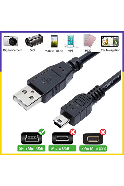 nelerbulurum 1.5 Metre Ps3 Kol Şarj Kablosu 5 Pin Mini Usb Usb5-pin 2.0 Erkek...