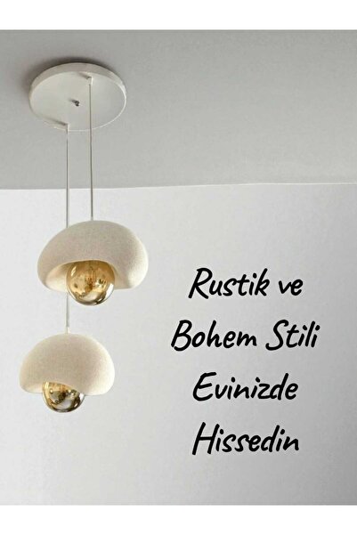 ZAVANSA Beyaz Modern Dekoratif BOHEM ve RUSTİK 2'li Beton Görünüm Sarkıt Avize (Rustik Ampul Hediyedir)