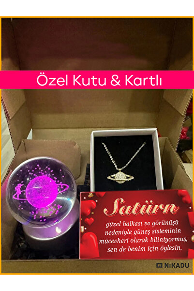 Nikadu Sevgiliye, Arkadaşa, Doğum Günü, Hediye Kutusu Çelik Satürn Kolye, Sat...
