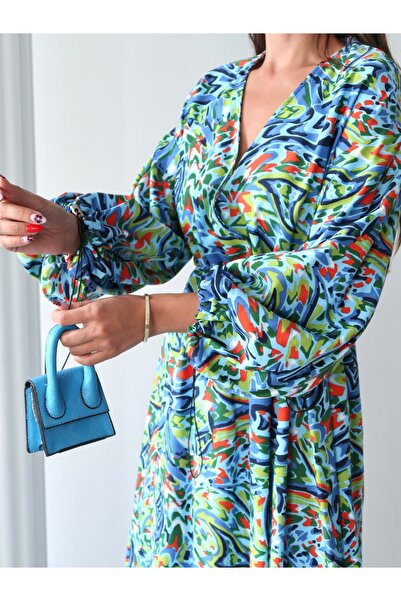 Swass Rochie de vară din șifon cu mâneci scurte și decolteu în V cu modele florale