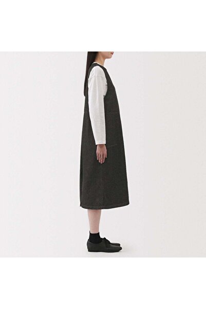Muji Kapok Blend Denim Jumper Dress Black