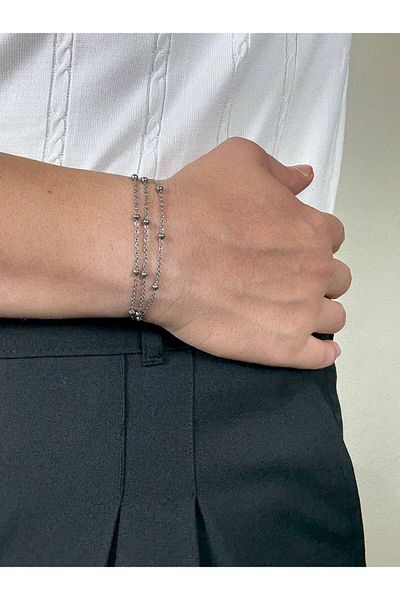 Arvens Silver Men's Triple Chain Bracelet Women's Stainless Steel Color Does Not Fade Unisex Tarnish Steel Bracelet