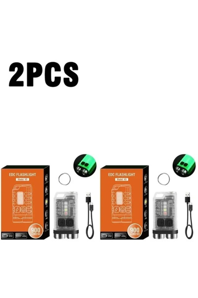 XIWANGFIRE 2 قطعة من سلسلة المفاتيح الصغيرة المحمولة باللون الأسود ومصباح يدوي LED من النوع C قابل لإعادة الشحن للتخييم والمشي لمسافات طويلة وفانوس عالي الطاقة