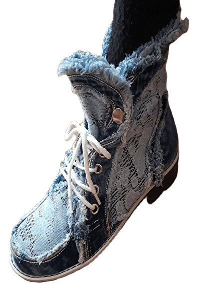 blue moon - Ghete din denim cu șireturi, albastru deschis, mărimea 39