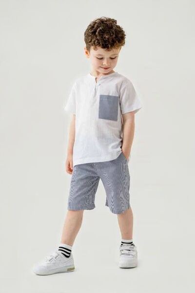 Minigimin Cicileri Miniğimin Cicileri Pocket Detailed Shorts Linen Boys 2-Piece Set - Gray