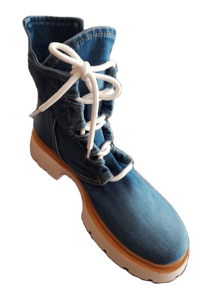 blue moon - Denim Boots ALASKA with Laces, Blue, Size 37